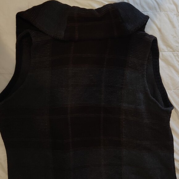 EUC Lauren Ralph Lauren Cowl Neck Wrap Sweater Vest Brown Blue Plaid 1X Buckle - Picture 5 of 7